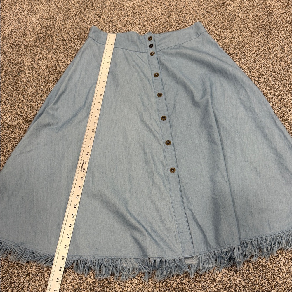 Ooberswank Button-Down A-Line Skirt With Fringe Detail Cowgirl Western Size L - Picture 8 of 9